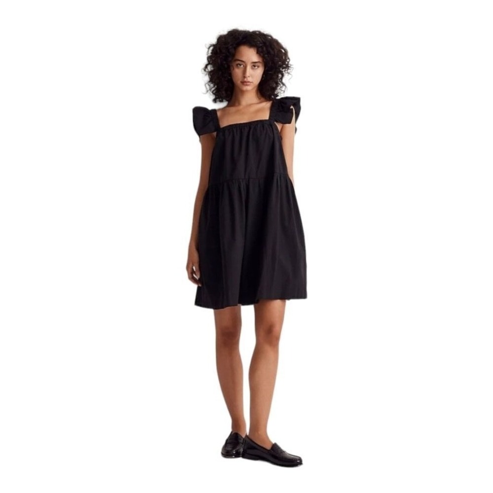 Madewell Square Neck Flutter Sleeve Midi Dress Black Sz XS NWT